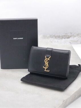 Authentic Saint Laurent Black Leather YSL Monogram Wallet